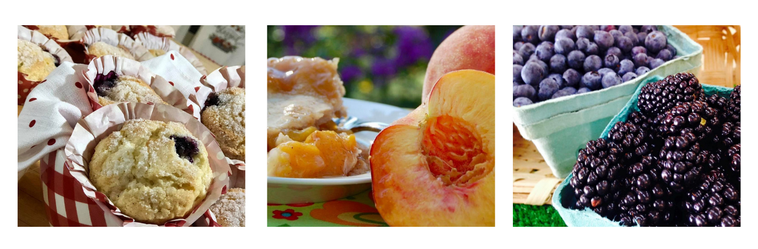 Blueberry scones, peaches and blackberries